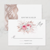 Roze en Roos Gold Floral en ace RSVP Kaartje (Voorkant / Achterkant)