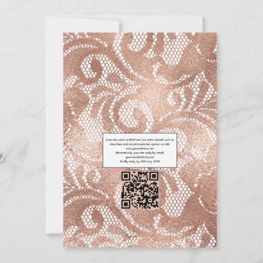Roze en Roos Gold Floral en Lace QR Code Weddensch Kaart (Achterkant)