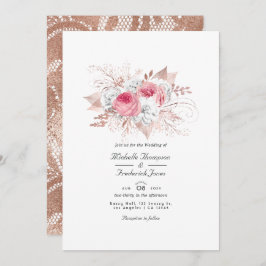 Roze en Roos Gold Floral en Lace QR Code Weddensch Kaart