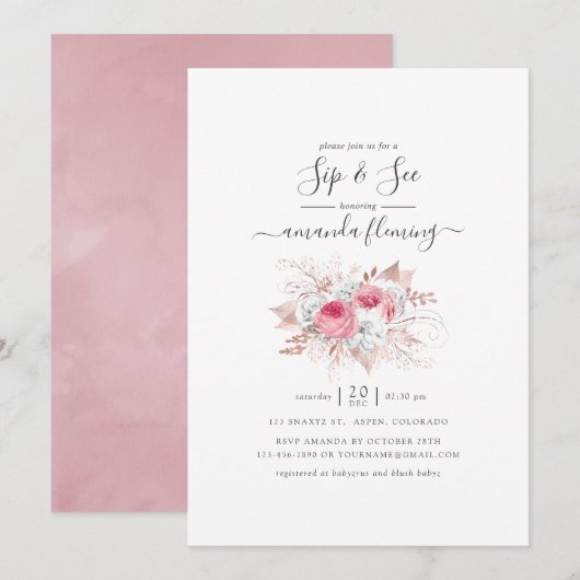 Roze en Roos Gold Floral Sip en Zie Kaart (Voorkant / Achterkant)