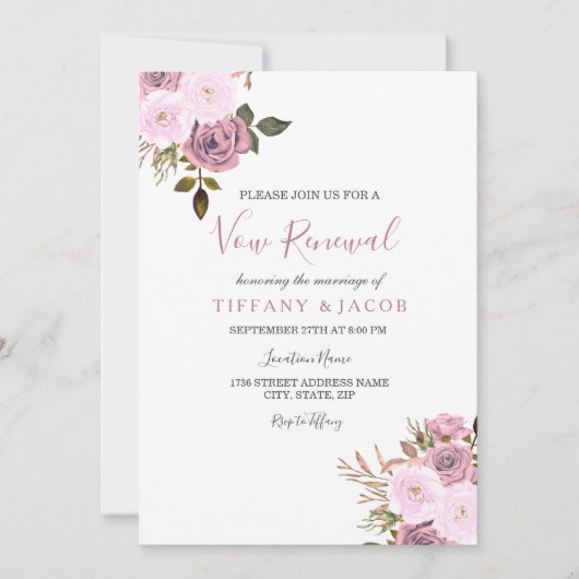 Roze en Roos Gold Flowers Wow Renewal Invite Kaart (Voorkant)