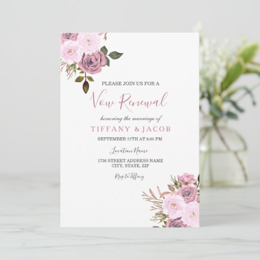Roze en Roos Gold Flowers Wow Renewal Invite Kaart (Staand voorkant)