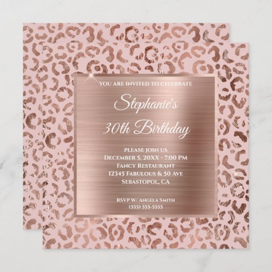 Roze en Roos Gold Foil Leopard Glam 30e verjaardag Kaart (Voorkant / Achterkant)