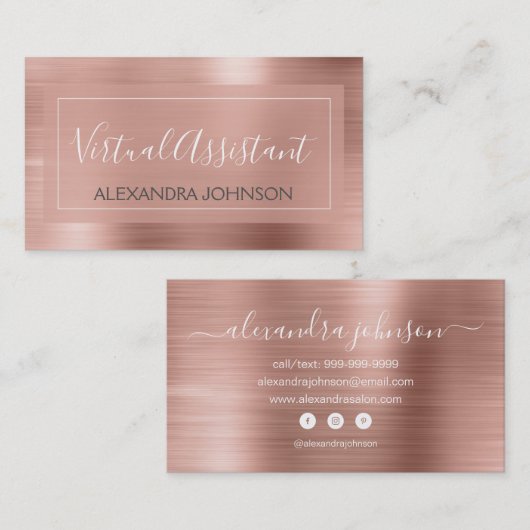 Roze en Roos Gold Foil Virtual Assistant Business Visitekaartje (Voorkant / Achterkant)
