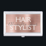 Roze en Roos Gold geborsteld metalen haarlijst Visitekaarthouder<br><div class="desc">Roze en Roos Gold Faux geborsteld Metal Hair Stylist Minimalist Business Card Holder. Roze en Roos Gold geborsteld Metaal Foil Hair Stylist Business Card Holder is ideaal voor een Haar Stylist of Beauty Professional.</div>