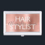 Roze en Roos Gold geborsteld metalen haarlijst Visitekaarthouder<br><div class="desc">Roze en Roos Gold Faux geborsteld Metal Hair Stylist Minimalist Business Card Holder. Roze en Roos Gold geborsteld Metaal Foil Hair Stylist Business Card Holder is ideaal voor een Haar Stylist of Beauty Professional.</div>