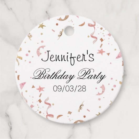 Roze en Roos Gold Glitter Confetti Bedankjes Labels (Voorkant)