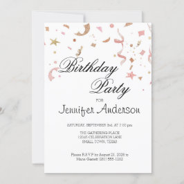 Roze en Roos Gold Glitter Confetti Invitation
