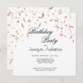 Roze en Roos Gold Glitter Confetti Invitation (Voorkant / Achterkant)