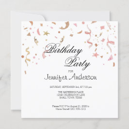 Roze en Roos Gold Glitter Confetti Invitation