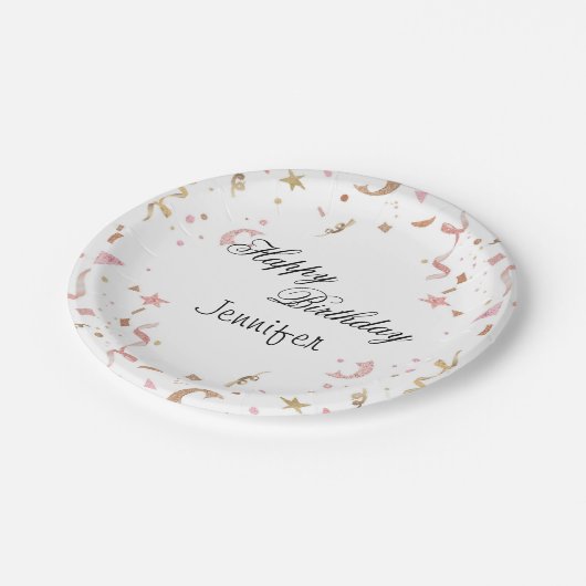 Roze en Roos Gold Glitter Confetti Papieren Bordje (Gekanteld)