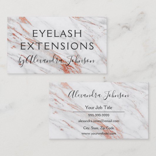 Roze en Roos Gold Marble Eyelash Extensions Visitekaartje (Voorkant / Achterkant)