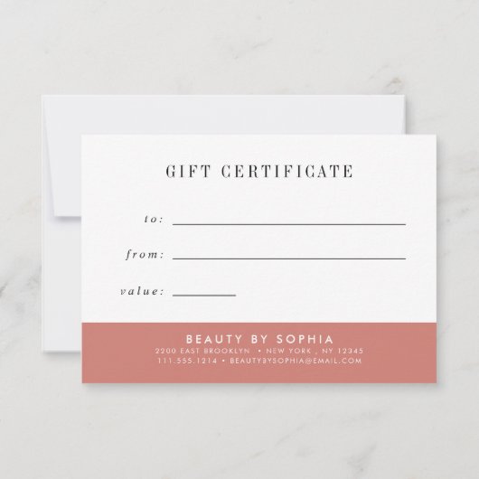Roze en Roos Gold Marble Gift Certificate (Achterkant)
