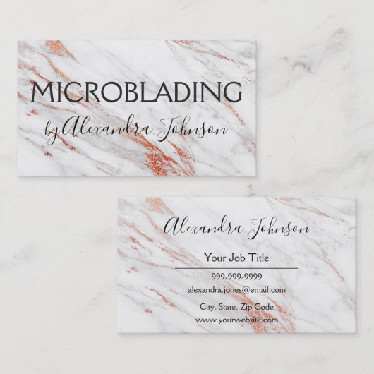Roze en Roos Gold Marble Microblading Visitekaartje (Voorkant / Achterkant)