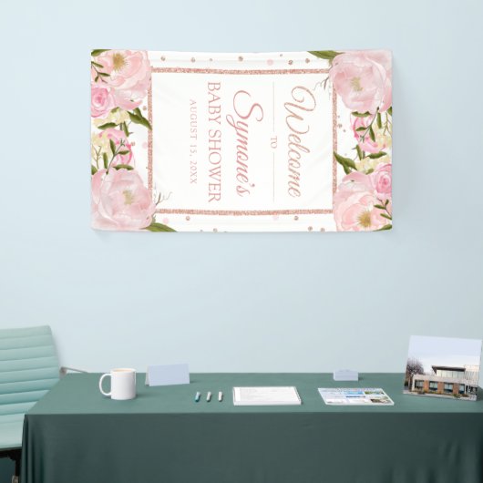 Roze en Roos Gold Peony Custom Baby shower Banner (Beurs)
