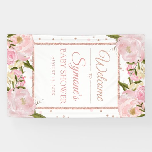 Roze en Roos Gold Peony Custom Baby shower Banner (Horizontaal)