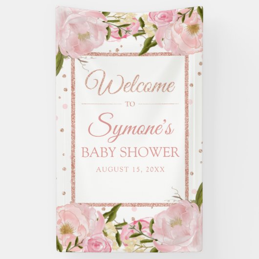 Roze en Roos Gold Peony Custom Baby shower Banner (Verticaal)