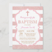Roze en Roos Gold Pink Glitter Baptism Uitnodiging (Voorkant)