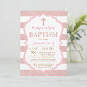 Roze en Roos Gold Pink Glitter Baptism Uitnodiging (Staand voorkant)