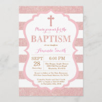 Roze en Roos Gold Pink Glitter Baptism Uitnodiging
