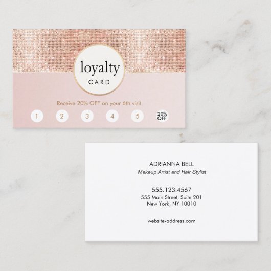 Roze en Roos Gold Sequin Salon 6 Punch Loyalty (Voorkant / Achterkant)