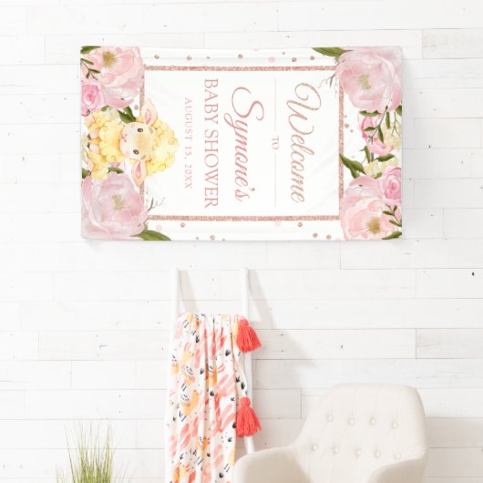 Roze en Roos Gold Sheep - Aangepaste Baby shower b Spandoek (Insitu)