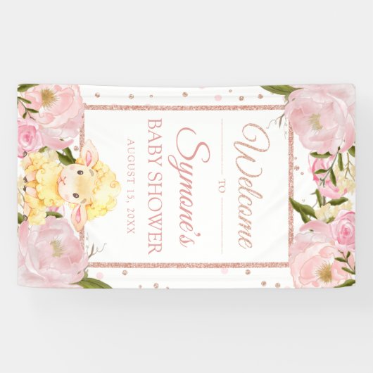 Roze en Roos Gold Sheep - Aangepaste Baby shower b Spandoek (Horizontaal)