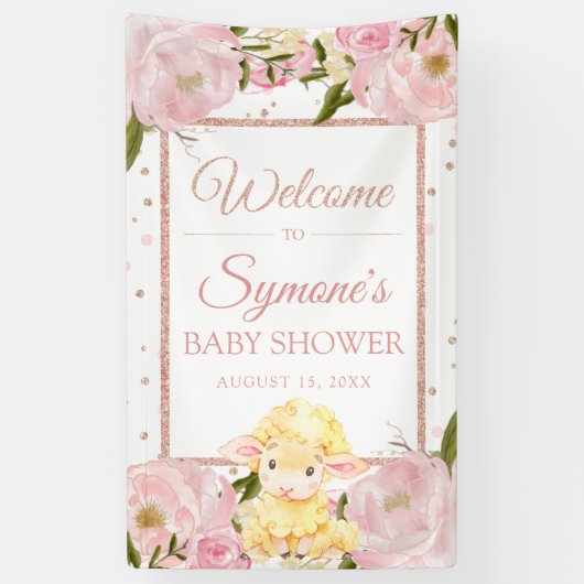 Roze en Roos Gold Sheep - Aangepaste Baby shower b Spandoek (Verticaal)