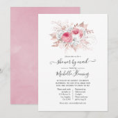 Roze en Roos Goud Bloemen Baby shower per Mail Kaart (Voorkant / Achterkant)