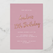 Roze en Roos Goud | Modern Elke leeftijd Verjaarda Folie Uitnodiging (Voorkant)