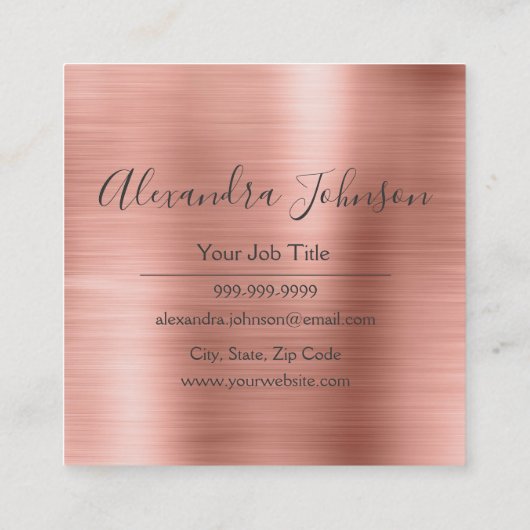 Roze en Roos goudborsgeborsteld metalen voorpaneel Vierkante Visitekaartje (Achterkant)