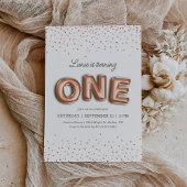 Roze en Roos Gouden Ballon Glitter 1e Verjaardag Kaart