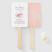 Roze en Roos Gouden Bloemen en Kant Trouwprogramma Handwaaier (Voorkant en achterkant)