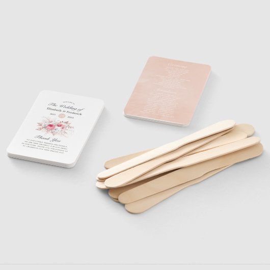 Roze en Roos Gouden Bloemen en Kant Trouwprogramma Handwaaier (Niet-gemonteerd)