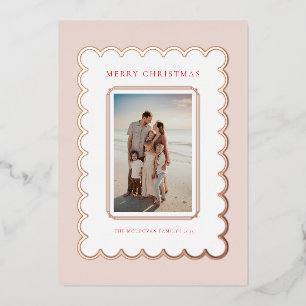 Roze en Roos Gouden Folie Scallop Kerst Kaart
