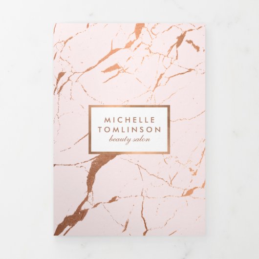 Roze en Roos Gouden Marmeren Salon Brochure Drieluik Kaart (Cover)