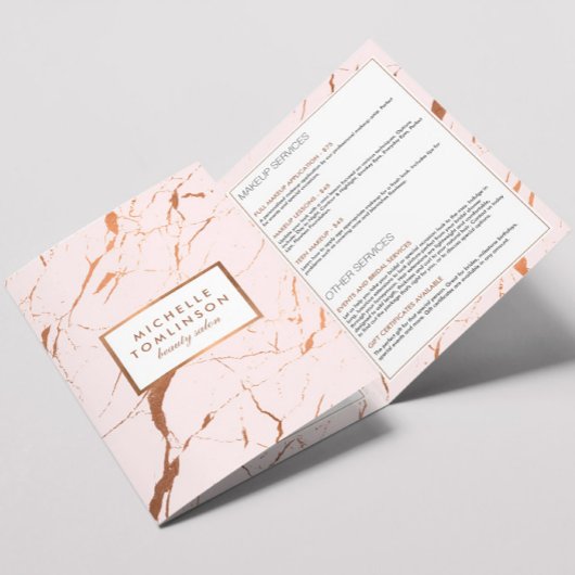 Roze en Roos Gouden Marmeren Salon Brochure Drieluik Kaart