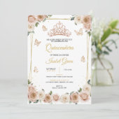 Roze en Roos gouden Quinceañera Kaart (Staand voorkant)