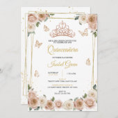 Roze en Roos gouden Quinceañera Kaart (Voorkant / Achterkant)