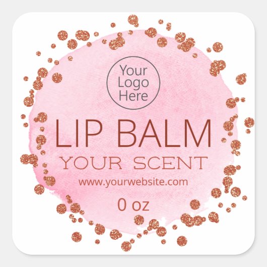 Roze en Roos gouden Stippen lippenbalsem Logo labe Vierkante Sticker (Voorkant)