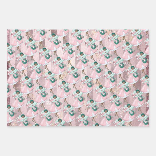 roze en roos  kerstmis inpakpapier vel (Voorkant 3)