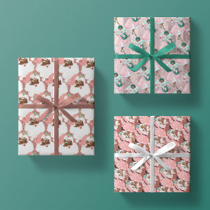 roze en roos  kerstmis inpakpapier vel