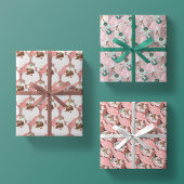 roze en roos  kerstmis inpakpapier vel