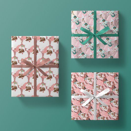 roze en roos  kerstmis inpakpapier vel