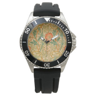 Roze en Roos Patroon (door William Morris) Horloge