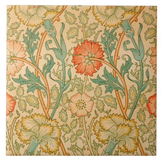 Roze en Roos Patroon (door William Morris) Tegeltje (Voorkant)