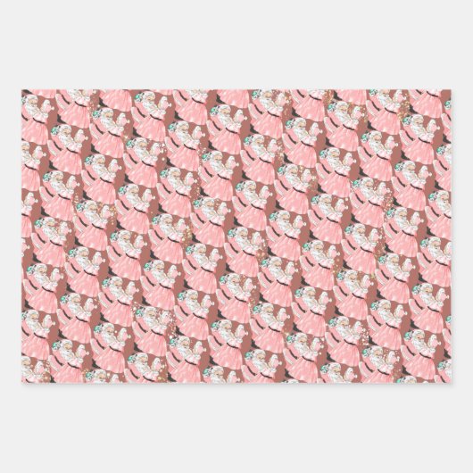 roze en roos  santa claus kerstcadeau inpakpapier vel (Voorkant 2)