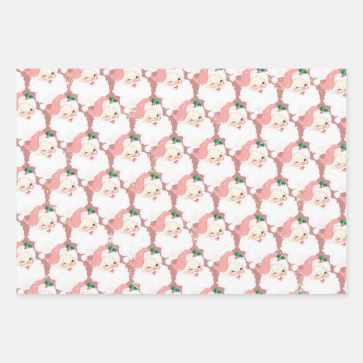 roze en roos santa claus kerstcadeau inpakpapier vel (Voorkant)