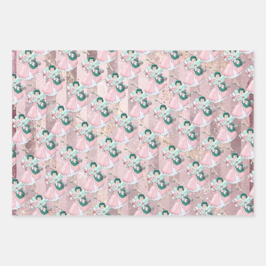 roze en roos  santa claus kerstcadeau inpakpapier vel (Voorkant 3)