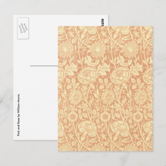 Roze en Roos van William Morris,  bloemen Briefkaart (Voorkant / Achterkant)